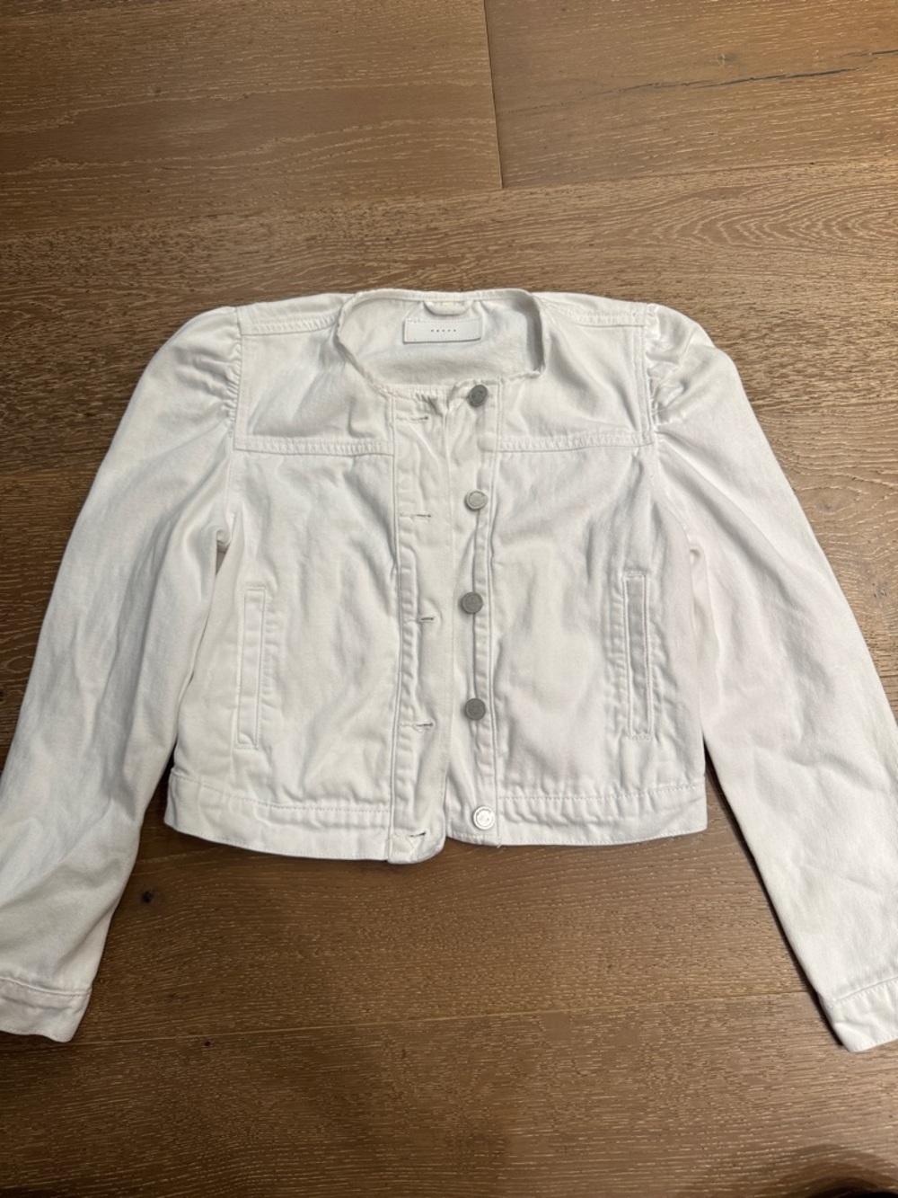 Blank NYC Cropped White Denim Jacket Puff Sleeve Utility Style Size S - Picture 6 of 7
